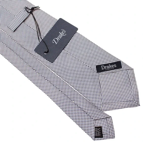 Drake's NWT Neck Tie in Blue & White Geometric Pattern 100% Silk